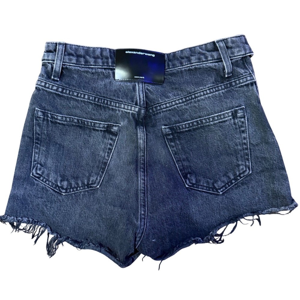 Alexander Wang Bite Fold Over Waistband Denim‎ Shorts Black Washed Size 25 - Picture 3 of 7
